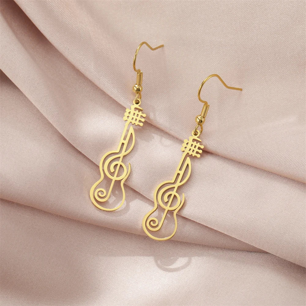 My Shape Music Note Drop Earrings for Women Men Gifts Stainless Steel Classic Musical Violin Dangle Earring Jewelry Musican Gift