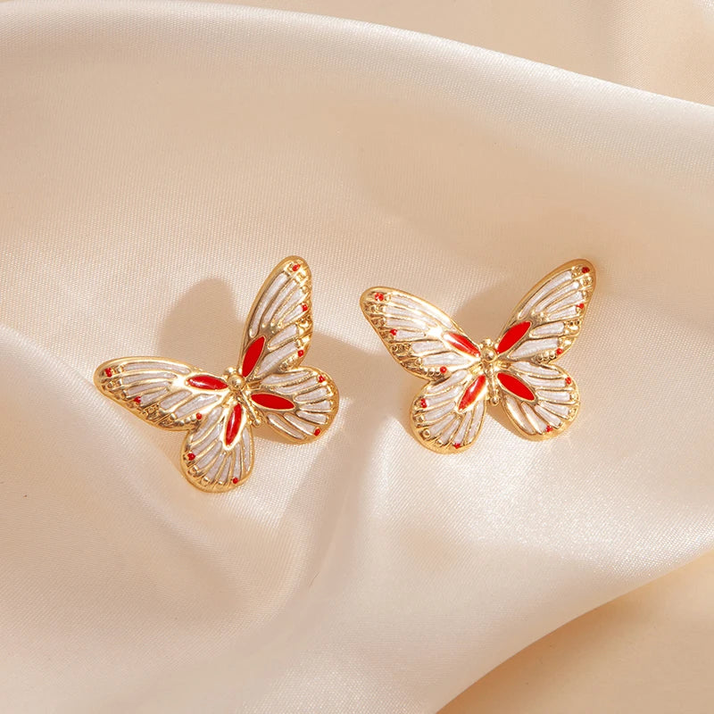 ANENJERY 316L Stainless Steel White Shell Butterfly Stud Earrings For Women Vintage French Delicate Lady Jewelry Gifts Wholesale