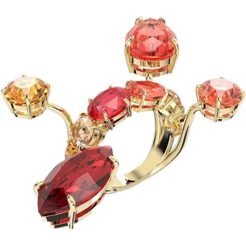 Spring Garden Inspired Multicolor Cubic Zirconia Dragonfly & Flower Jewelry Set,Ring Necklace Earring Bracelet,Light luxury
