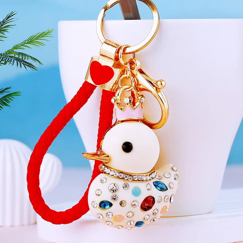 Creative rhinestone cute big yellow duck car keychain women's bag pendant metal key chain ring festival gift wholesale