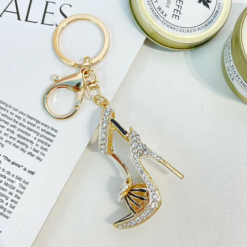 Crystal Delicate Bow Pearl Ballerina Girl Key Chain Pendant Rhinestone Women Handbag Car Key Chains Beautiful Girls Bag Pendant