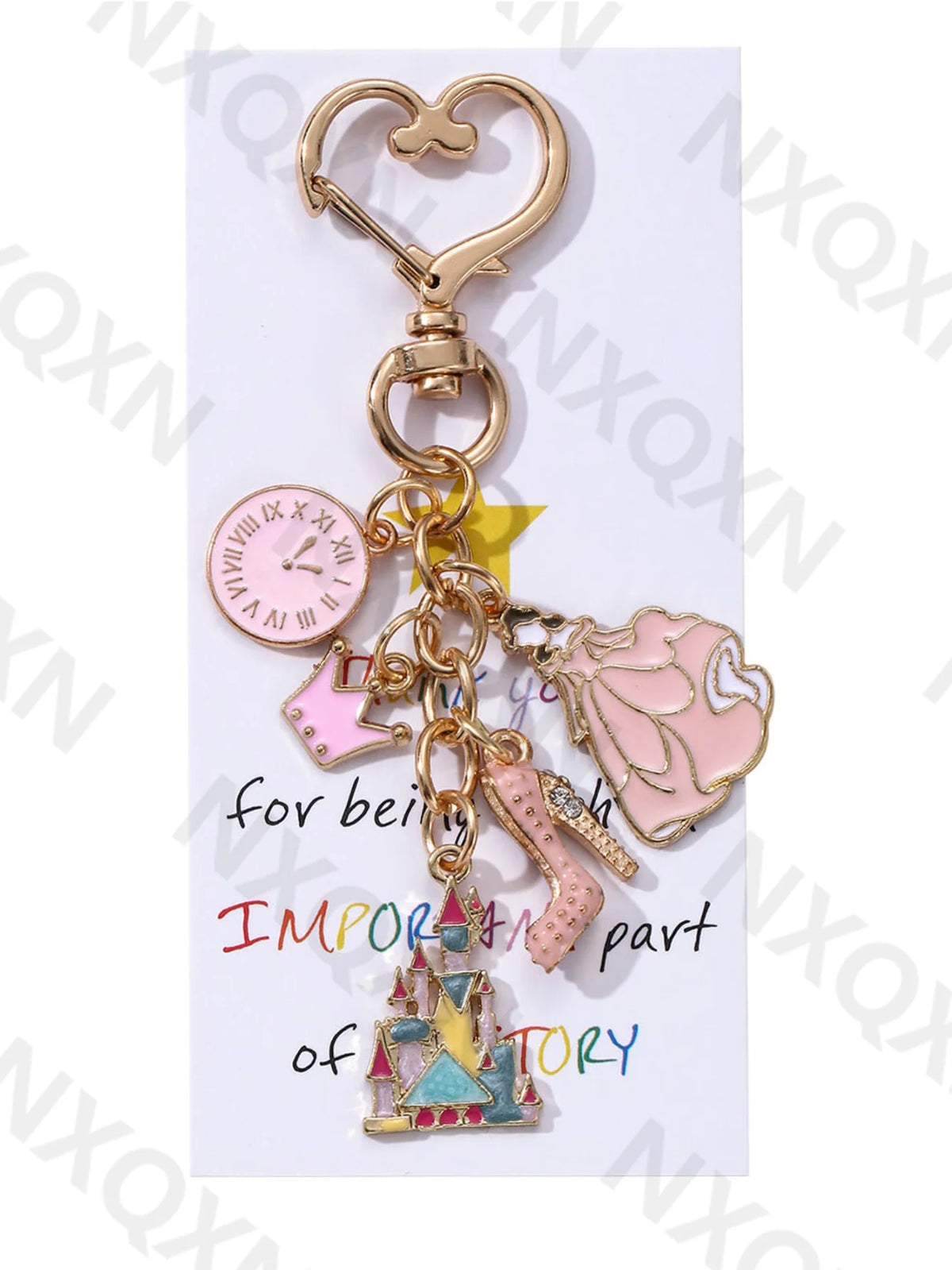 Cute Pink Clock Castle Crown Princess Enamel Keychain Lovely FatTonny Key Ring For Women Girls Good Gift Handmade Jewlery Set
