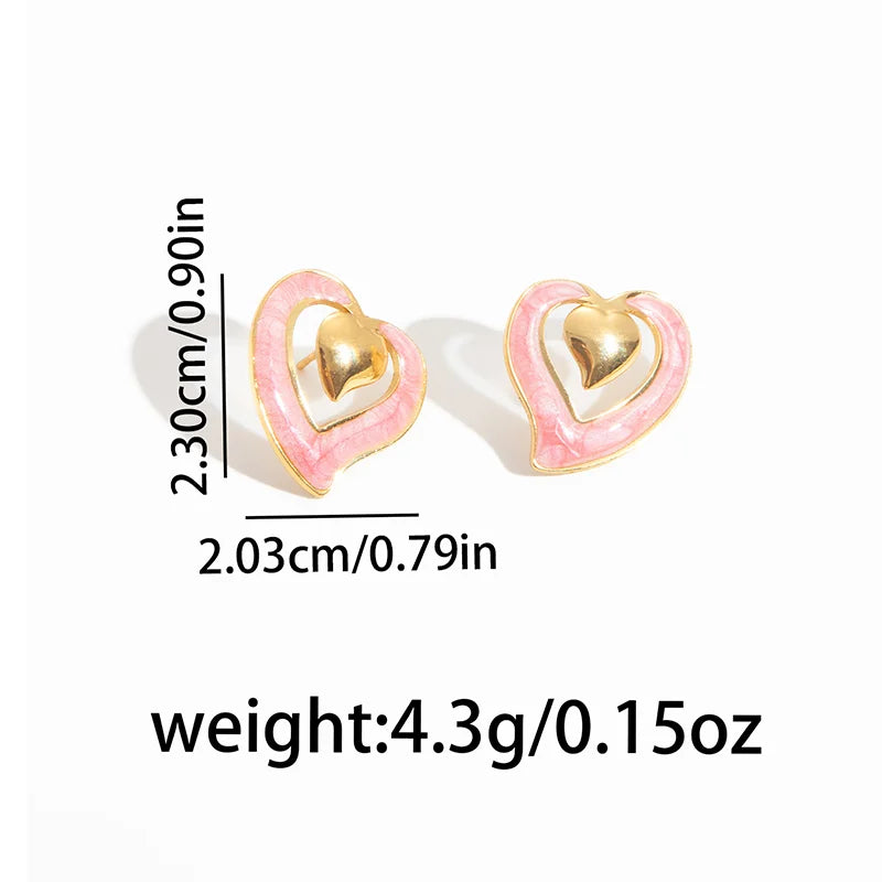 ANENJERY 316L Stainless Steel Hollow Double Heart Stud Earrings For Women Special Luxury Design Lady Jewelry Gifts