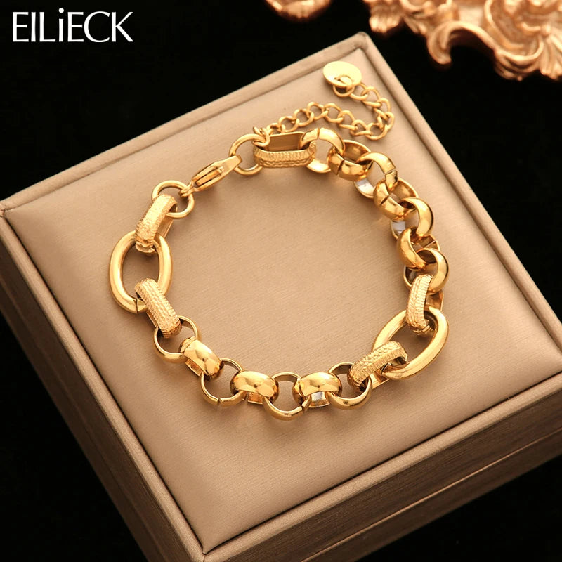 EILIECK 316L Stainless Steel Thick Bracelet For Women Trendy 18K Gold Plated Wrist Chain Waterproof Jewelry Gift Party Bijoux