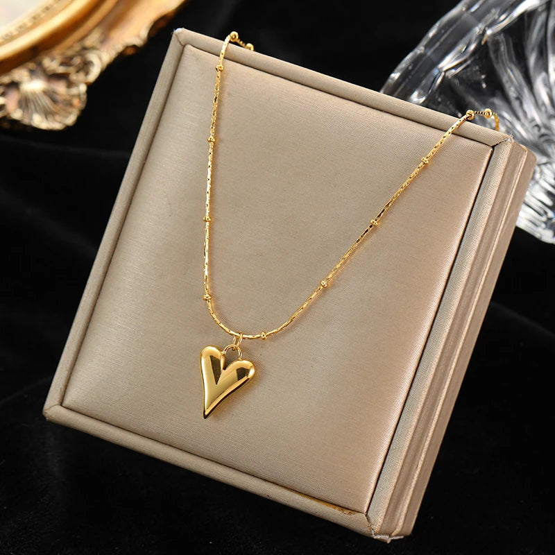 EILIECK New Fashion Stainless Steel Metal Heart Pearl Necklace Earrings For Women Trendy Gold Color Waterproof Jewelry Set Gift