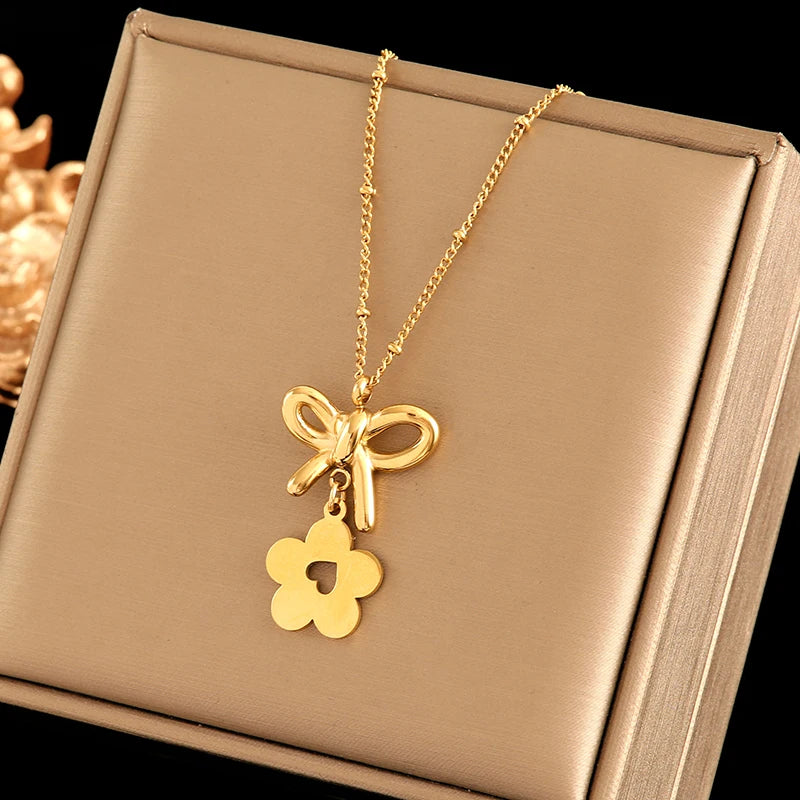 EILIECK 316L Stainless Steel Simple Flower Pendant Necklace For Women Girl New Party Gift Neck Chain Waterproof Jewelry Collar