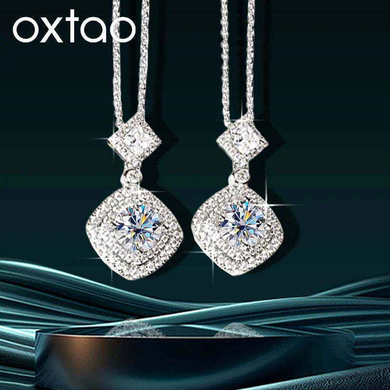 OXTAO Exquisite Moissanite Pendant Necklaces 6.5mm  D VVS1 for Women Elegant Geometric Motif Necklace Jewelry 14K Gold Filled