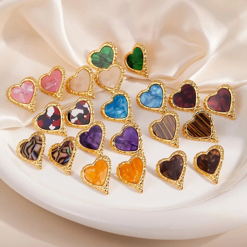 ANENJERY 316L Stainless Steel Ripple Metal Heart Earrings For Women Bohemia Niche Vintage Personality Delicate Jewelry Gifts