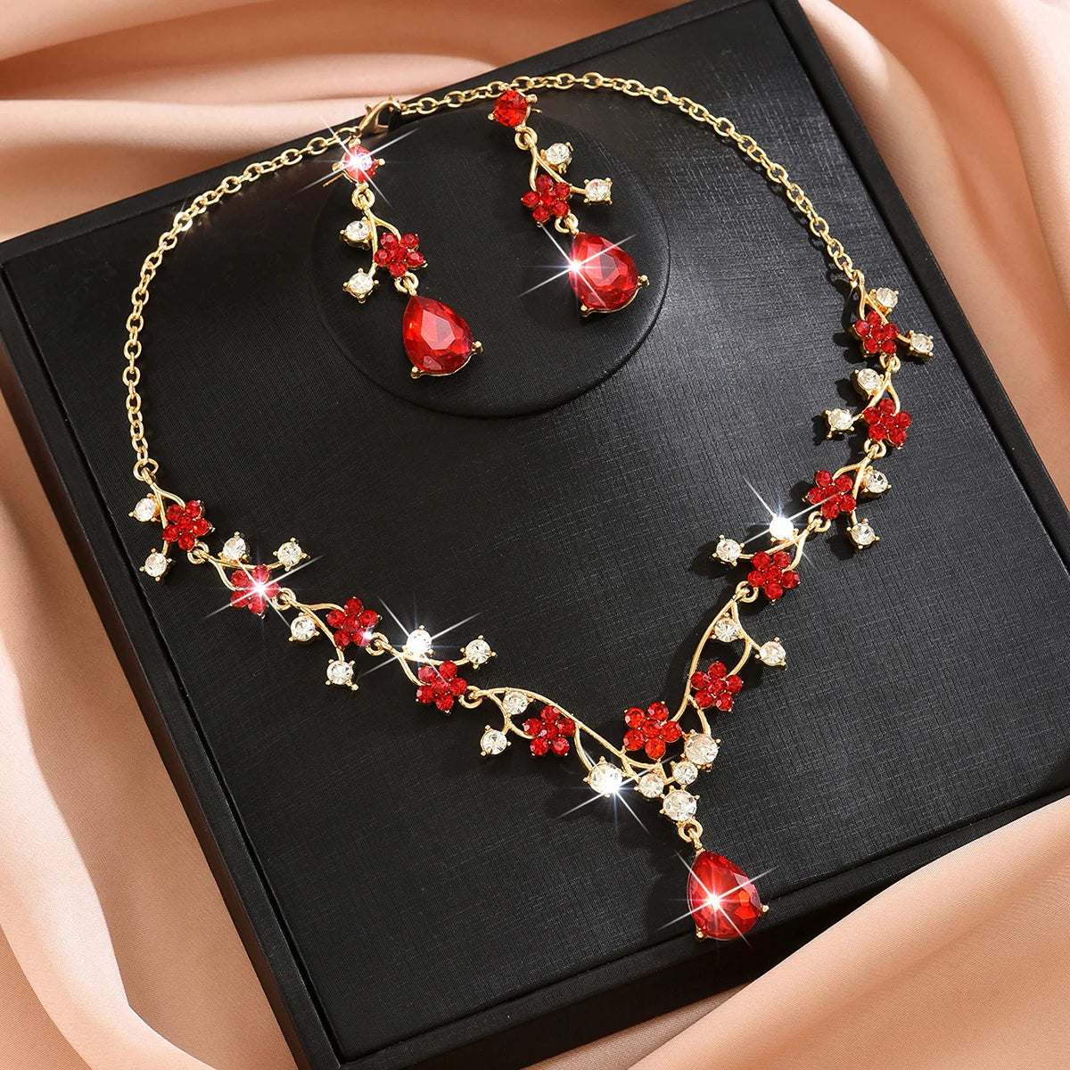 Light Luxury Diamond Inlaid Zircon Necklace Earrings Angel Tears Jewelry Two-Piece Set Wedding Accessories