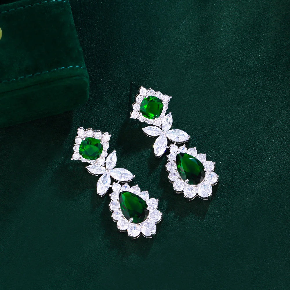 ThreeGraces Luxury Shiny Green Water Drop Zirconia Long Big Dangle Earrings for Women Bridal Wedding Party Jewelry E1748