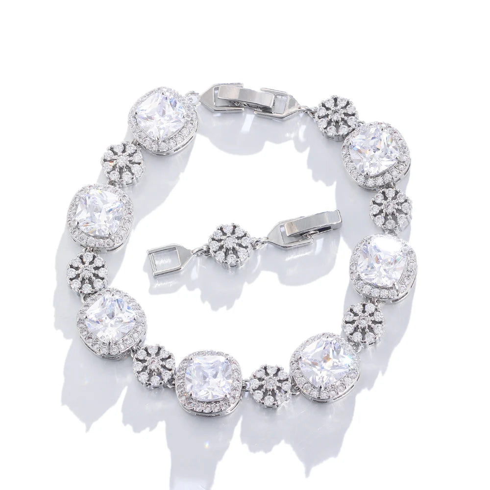 ThreeGraces Sparkly Yellow Cubic Zirconia Silver Color Geometric Square CZ Wedding Statement Bracelet for Women Jewelry BR295