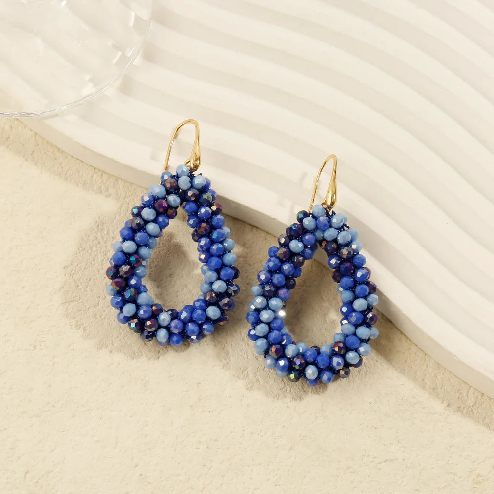 Badu Colorful Beaded Dangle Earrings for Women Boho Handmade Crystal Faceted Beads Teardrop Earrings Statement Fashion Jewelry