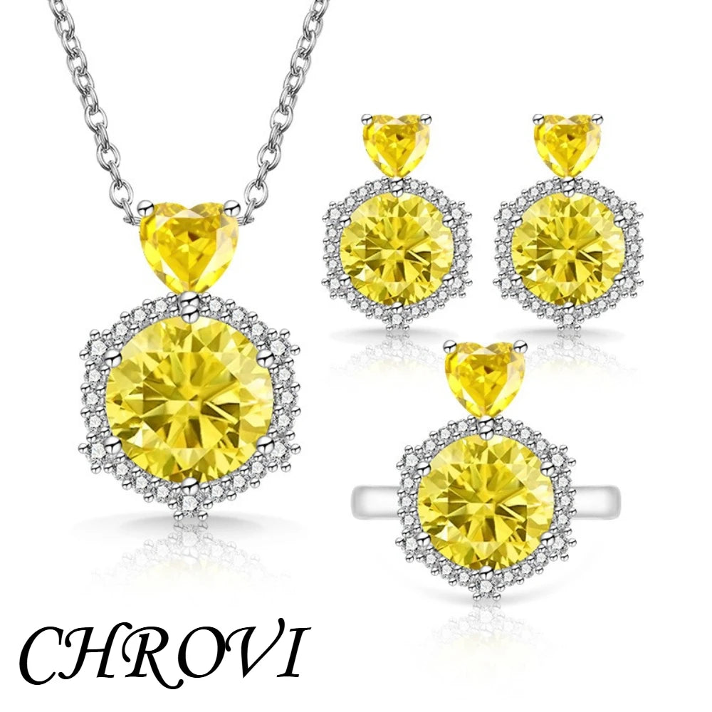 Luxury-Style 925 Sterling Silver New Color-Brightened Luxury Ring, Earrings, Necklace Women's Set