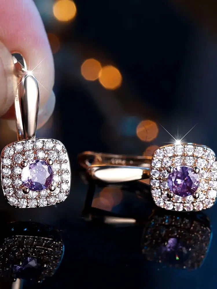 Charm Female White Purple Crystal Zircon Stone Hoop Earrings Gold Color Simple Wedding Jewelry For Women