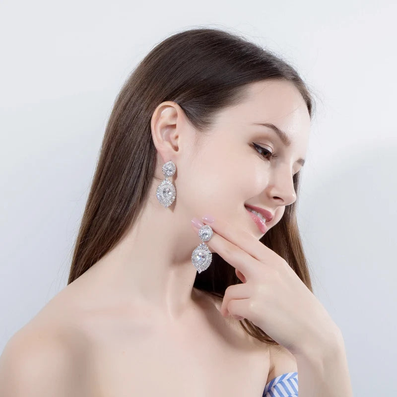 ThreeGraces Luxurious Shiny Cubic Zirconia Long Large Statement Dangle Women Party Wedding Bridal Earrings for Brides E2137
