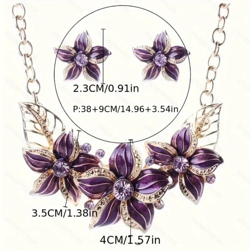 Trendy Floral Necklace Set Collarbone Chain Earrings Flower Women Necklace Earrings Pendant Wedding Banquet Charm Ladies Jewelry