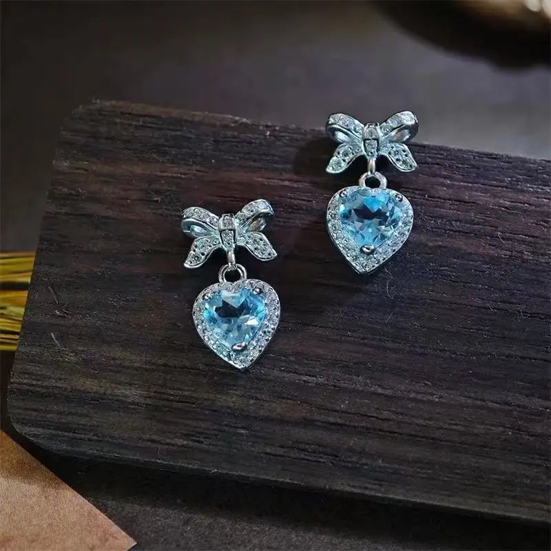 Fashion Heart Cut Moissanite Drop Earrings 925 Silver Plated Lab Diamond Bow Ear Studs for Women Gift Fine Jewelry