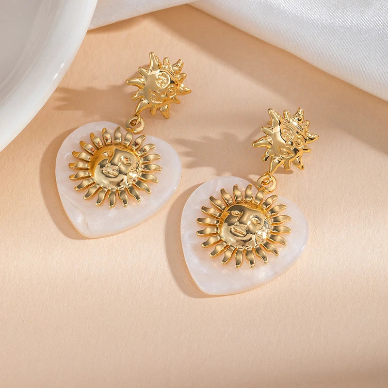ANENJERY 316L Stainless Double Layer Steel Sun Flower Stud Earrings For Women Fashion French Vintage Luxury Niche Jewelry Gift