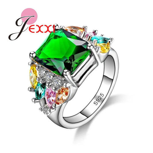 Hot Sale Bands Jewelry Ring Green Austrian Crystal Fashion 925 Sterling Silver Color Wedding Engagement Rings For Women Bague