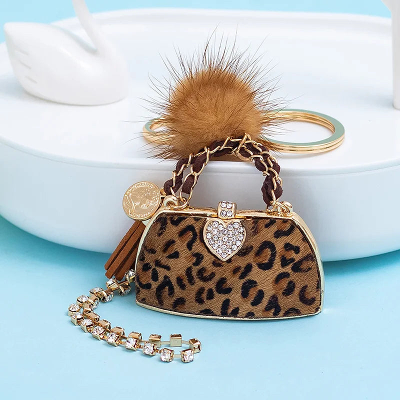 Metal Luxury Bag Keychain Leather Bag Shape Woman's High -end Charm Decoration Supports A Seal Leopard Leather Bag