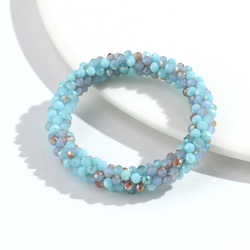 Sweet Rhinestone Round Beads Elastic Bangle Bracelets Fashion Stackable Geometric Stretch Bracelets Women Jewelry Gifts