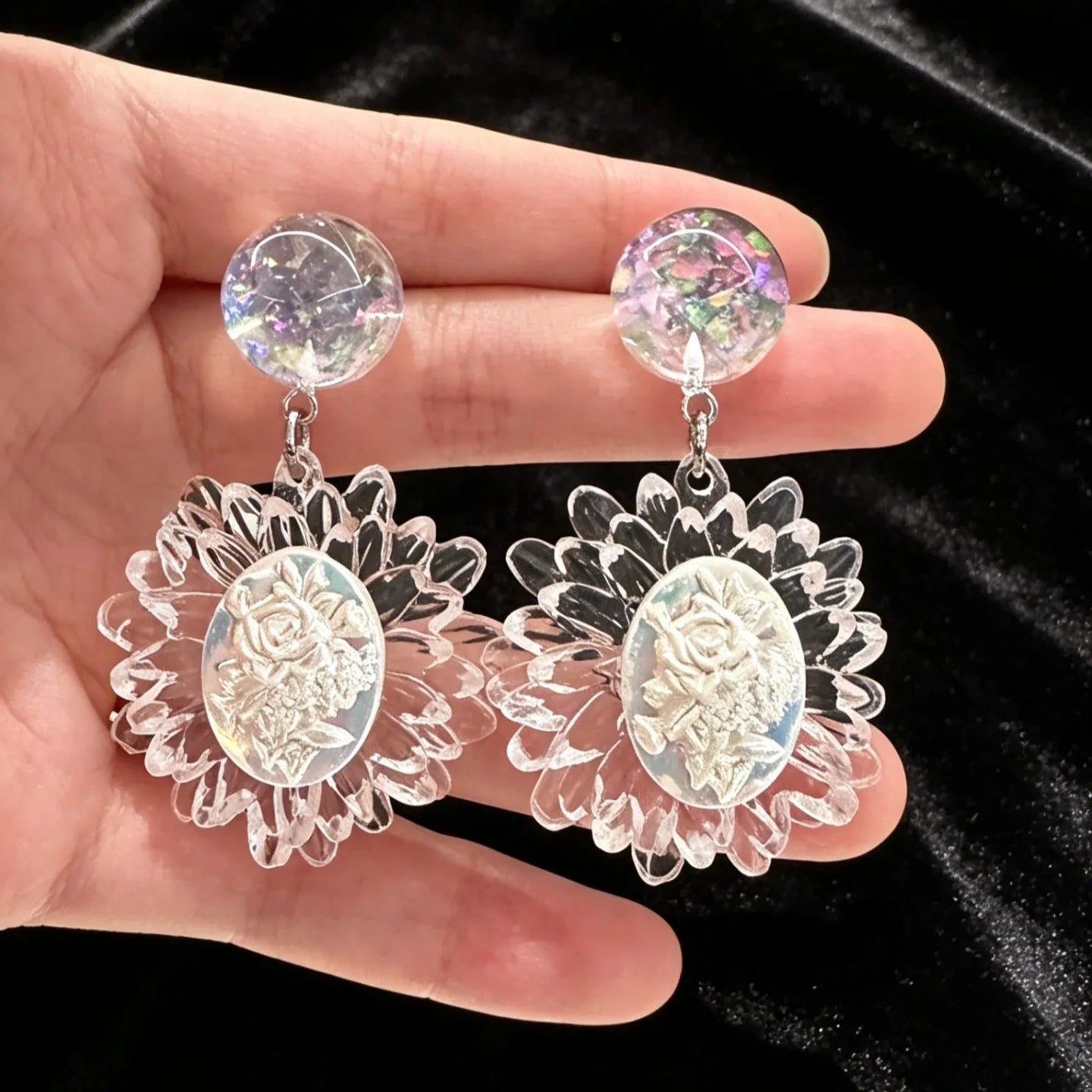 Transparent Flowers Women Earrings Sweet Light Luxury Fashion Jewelry Elegant Vintage Palace Style Pendientes Mujer