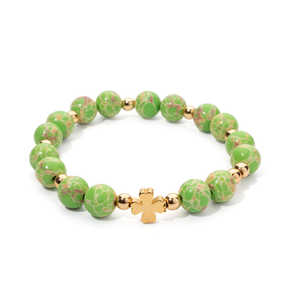 New 8MM Natural Stone Girl Bracelets Colorful Round Beads Alloy Gold Color Cross Women Bangle Fashion Jewelry Accessories 2024
