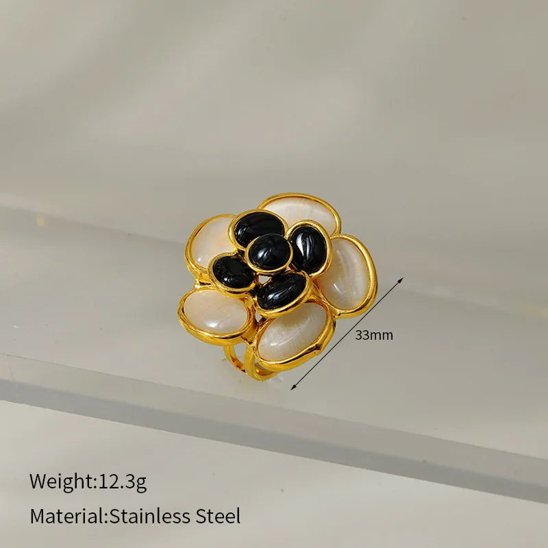 EILIECK 316L Stainless Steel Colorful Enamel Flower Necklace Earrings Ring Set For Women Trendy Waterproof Jewelry Lady Gift