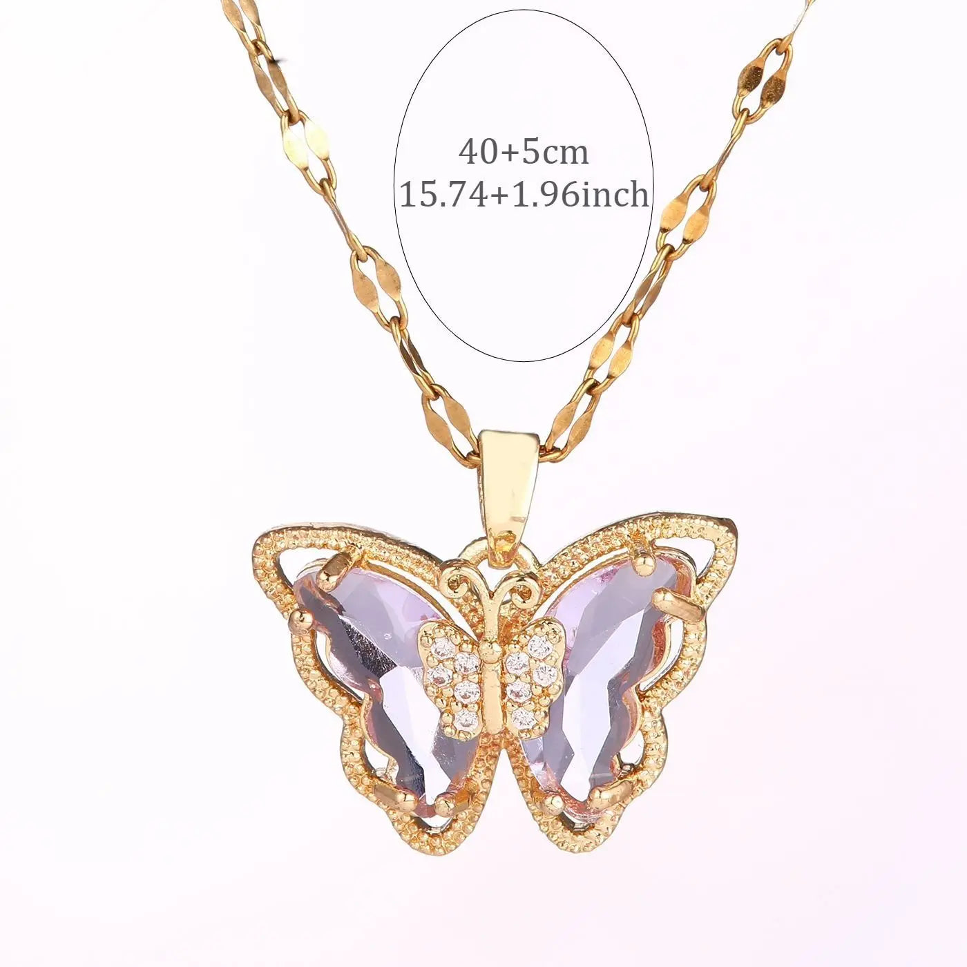 Dreamy purple butterfly zircon pendant necklace with a niche design, featuring a collarbone chain that never fades, made of tita