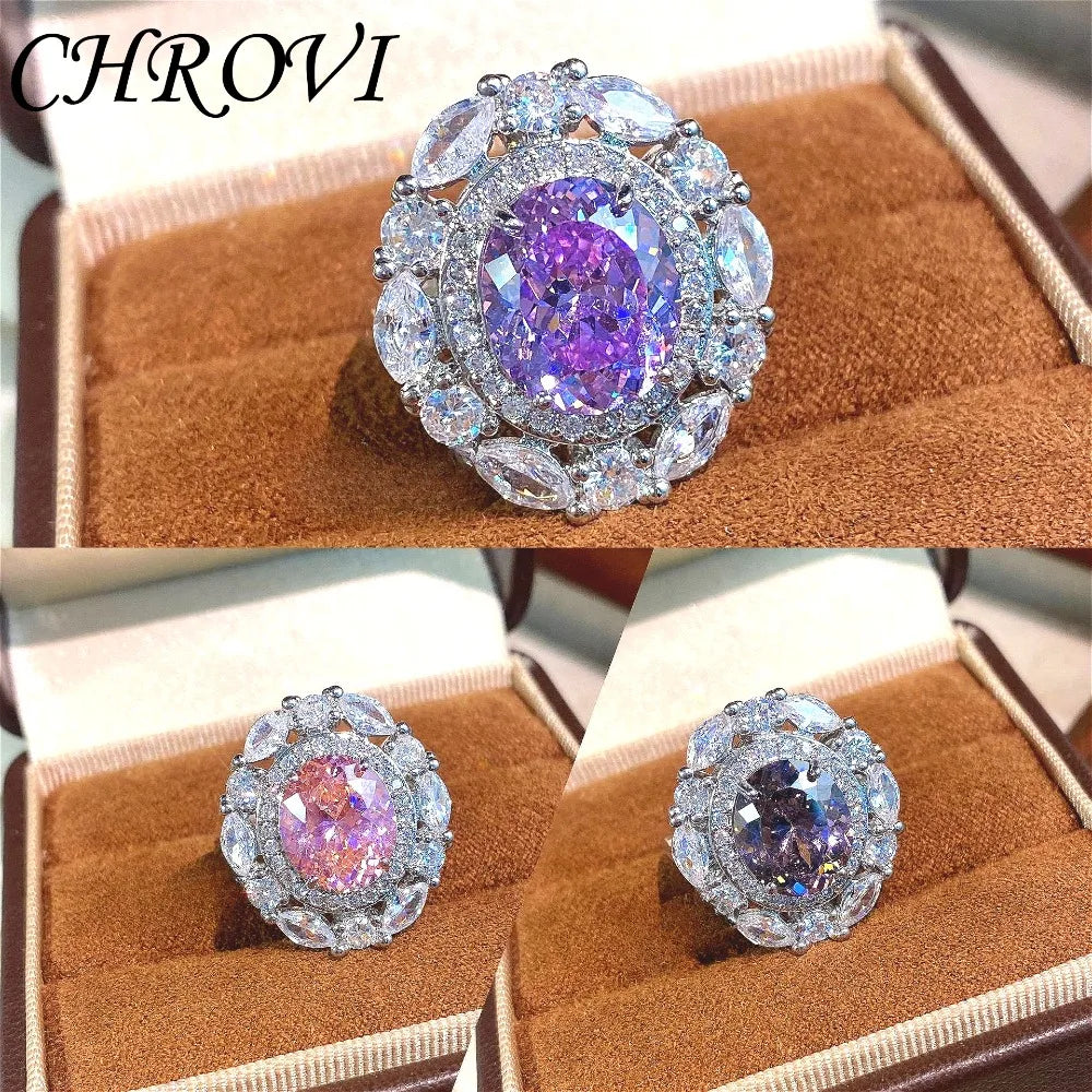 Fashionable Light Luxury 925 Sterling Silver Adjustable Gemstone Full Diamond Open Ring for Women, Versatile Millennial Style