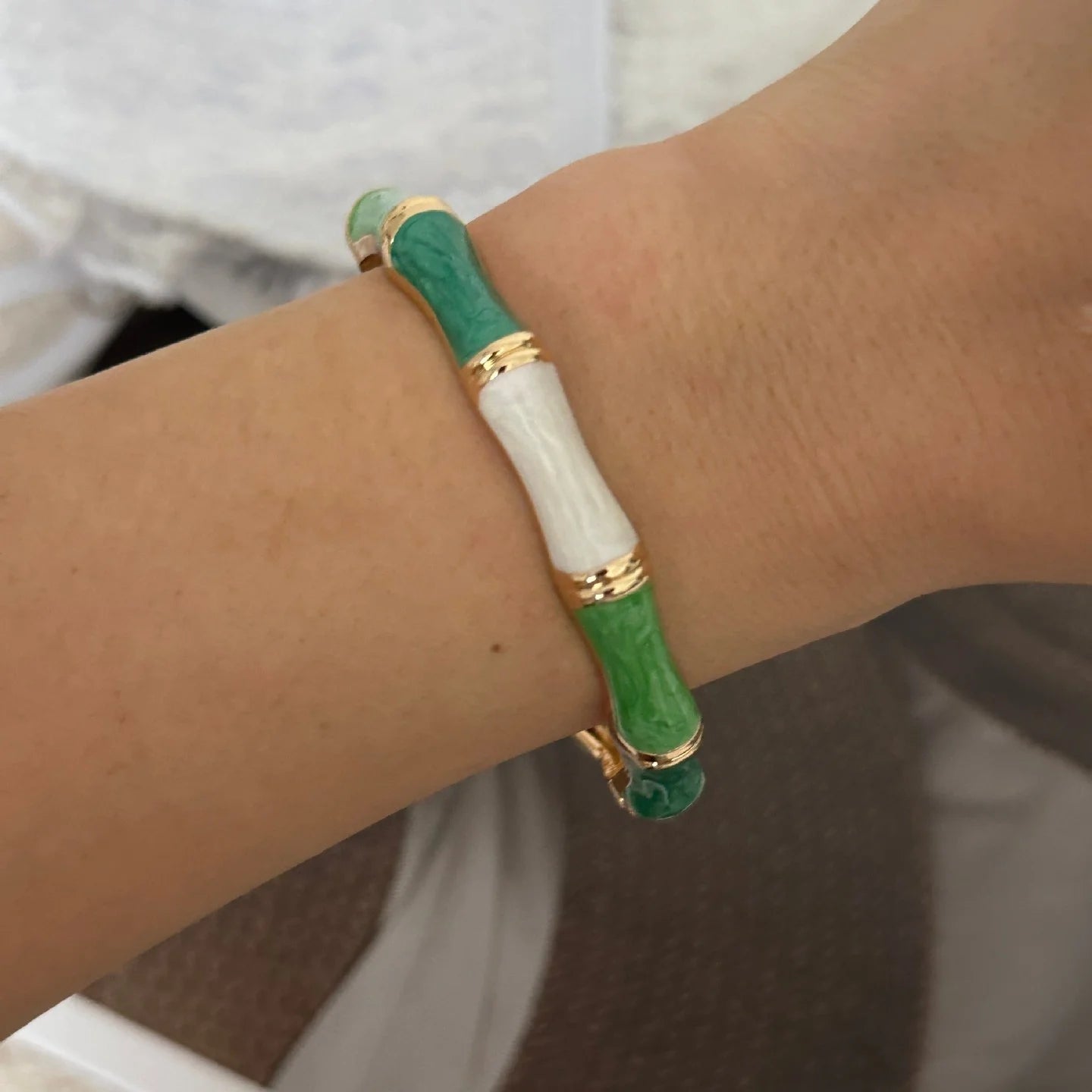 KMVEXO Colorful Enamel Resin Bamboo Bangle Geometry Bracelet for Women Gold Color Metal Bangles Trendy Love Jewelry
