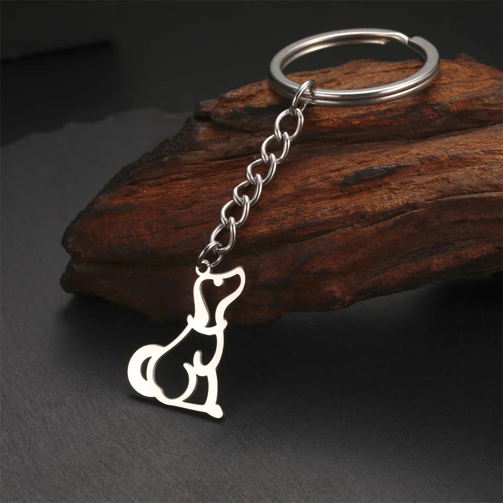 Cute Dog Samoye Keychain for Women Men Stainless Steel Dachshund Puppy Animal Lovers Key Ring for Car Backpack  Jewelry Gifts