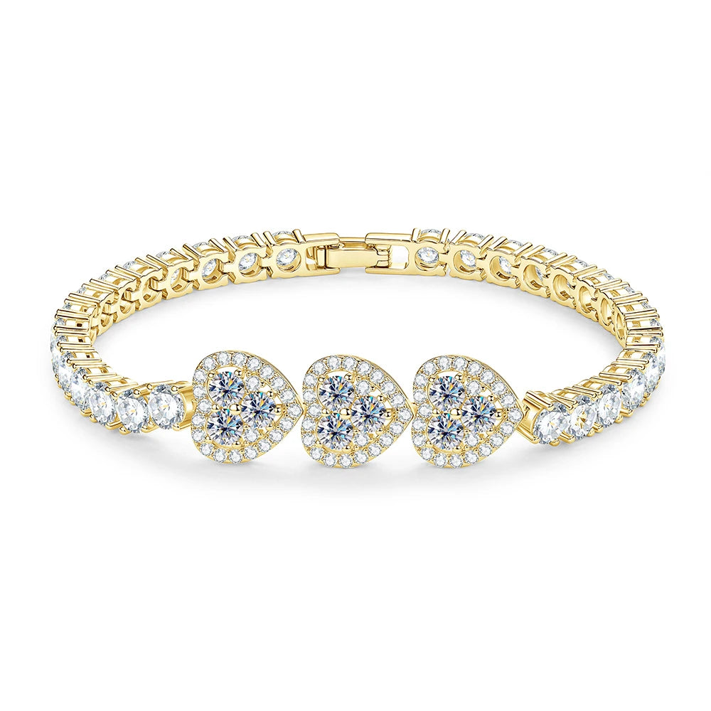OXTAO Heart Moissanite Tennis Chain Bracelet  White Green Pink Lab Imitation Diamond Colorful Jewelry Bracelet 14K Gold Filled