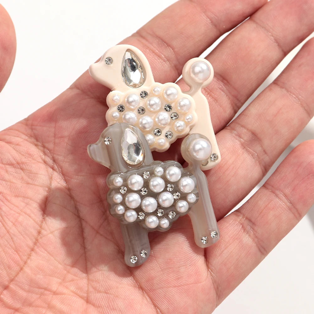 Cute Pearl Rhinestone Dog Poodle Lapel Brooches for Women Girls Lovely Cartoon Animals Badge Brooch Pins Party Jewelry Accessory