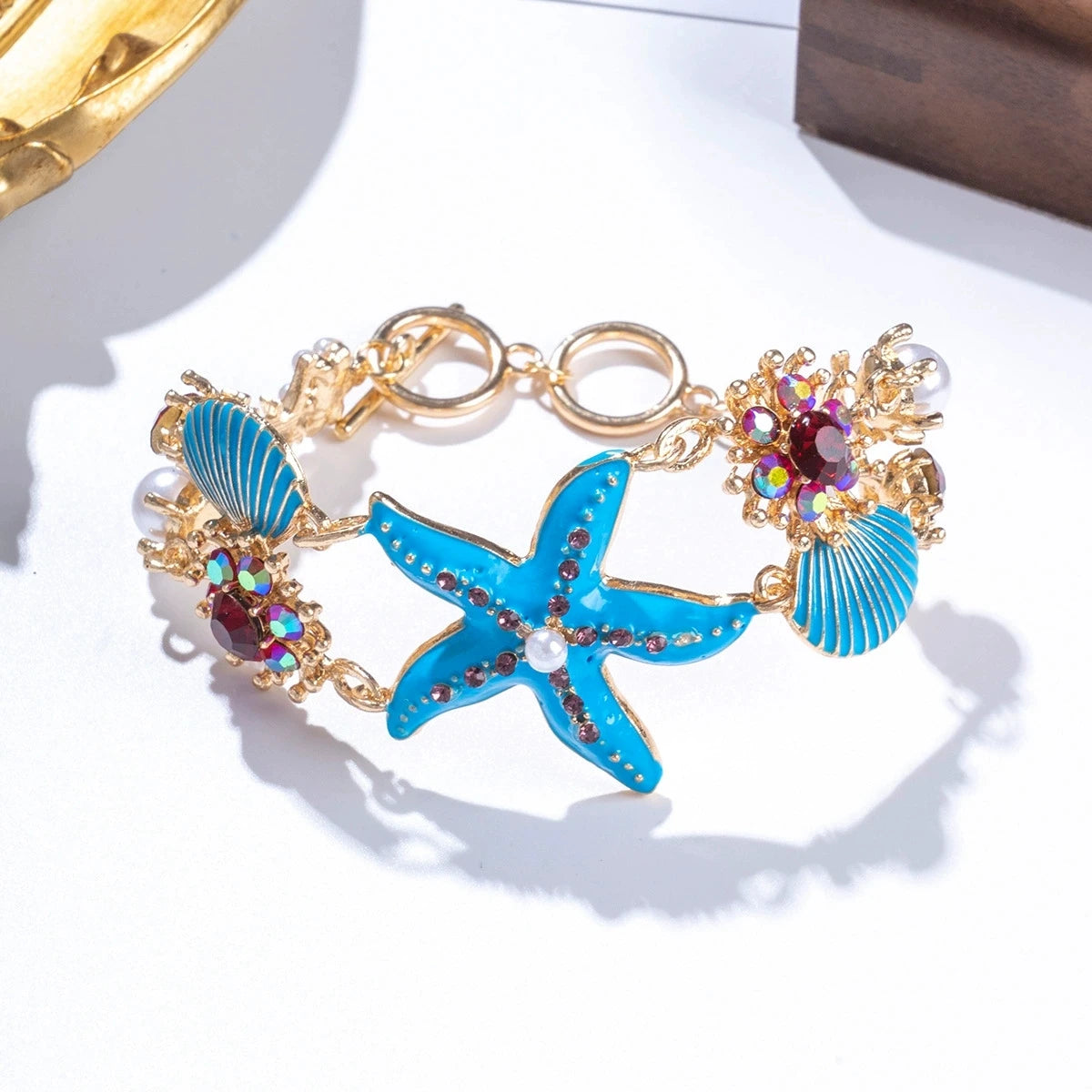 Bohemian Starfish Shell Bracelet For Women Crystal Pearl Summer Bangle Female Seaside Beach Boho Jewelry Accessories
