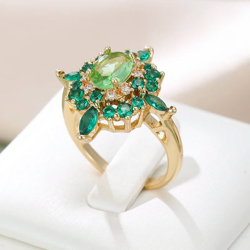 Elegant Newly Colorful Green Cubic Zirconia Rings for Women Special-interested Wedding Party Gorgeous Accessories Female Jewelry
