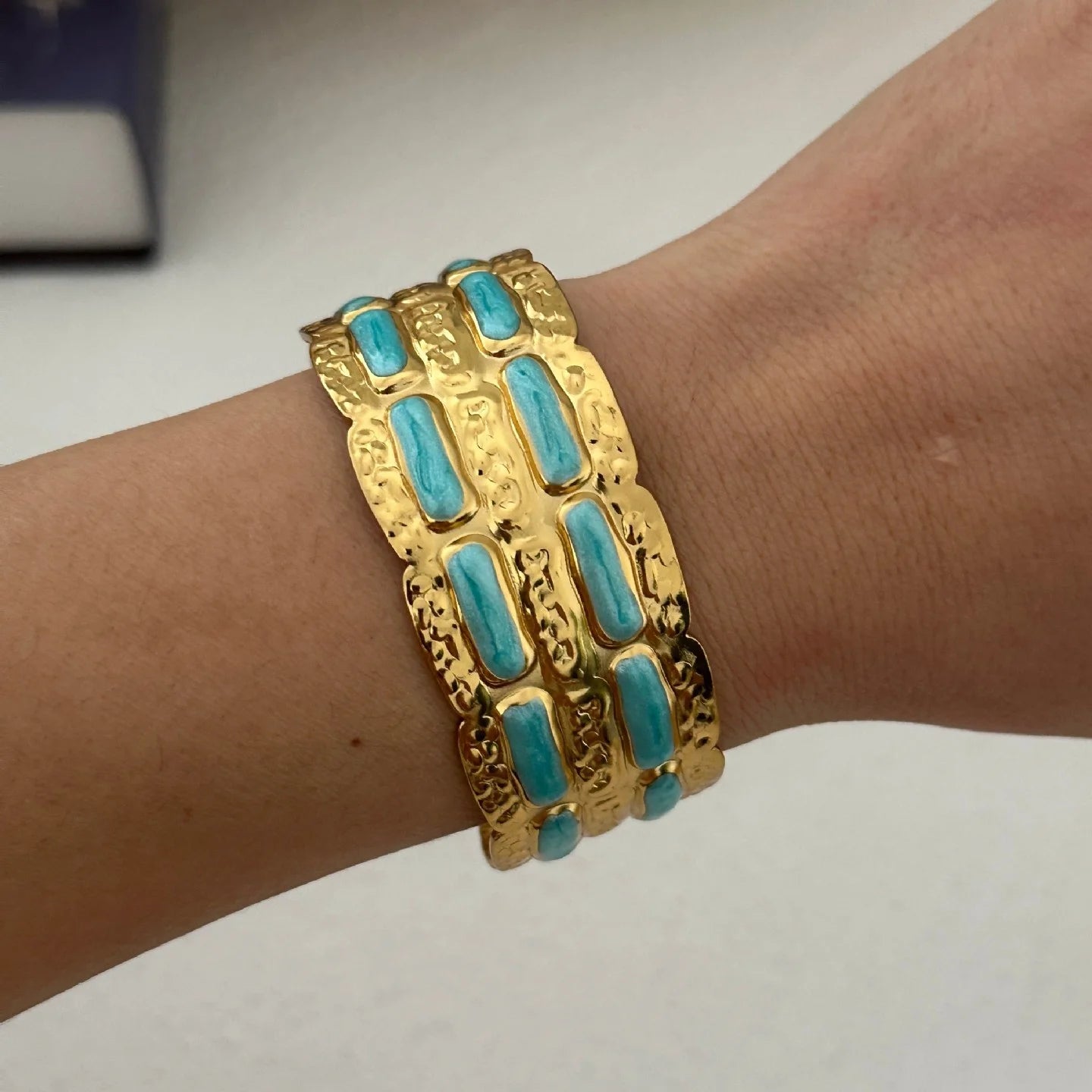 KMVEXO Blue Tones Y2K Vintage Imitation Enamel Irregular Geometry Open Bangle Women Bracelet Jewelry Man Trendy Party Aesthetic
