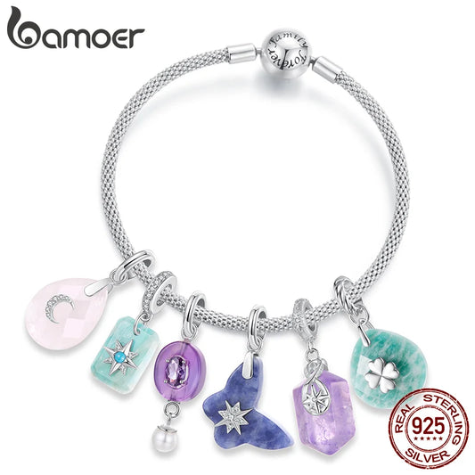 BAMOER 925 Sterling Silver Natural Crystal Pendant fit Original Bracelet DIY Bamoer Charm for Jewelry Making Party Gift