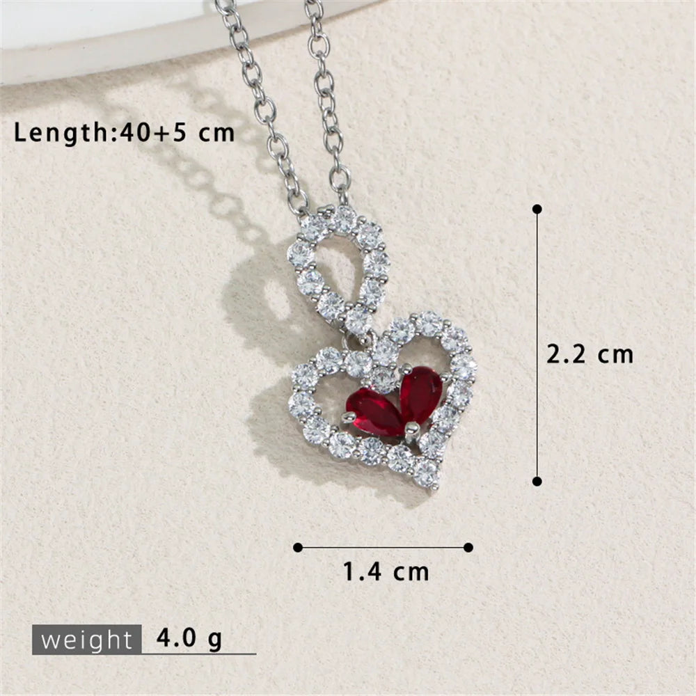 Small Heart Love Charm Female White Red Bule Zircon Fashion Pendant Necklace Gold Silver Color Wedding Jewelry For Cute Women