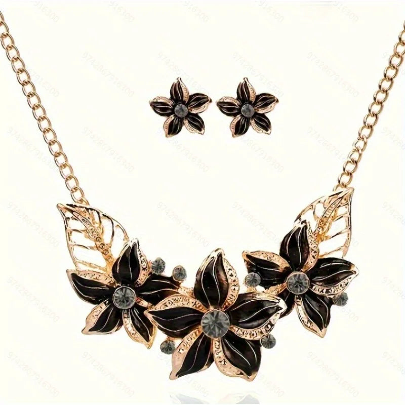Trendy Floral Necklace Set Collarbone Chain Earrings Flower Women Necklace Earrings Pendant Wedding Banquet Charm Ladies Jewelry