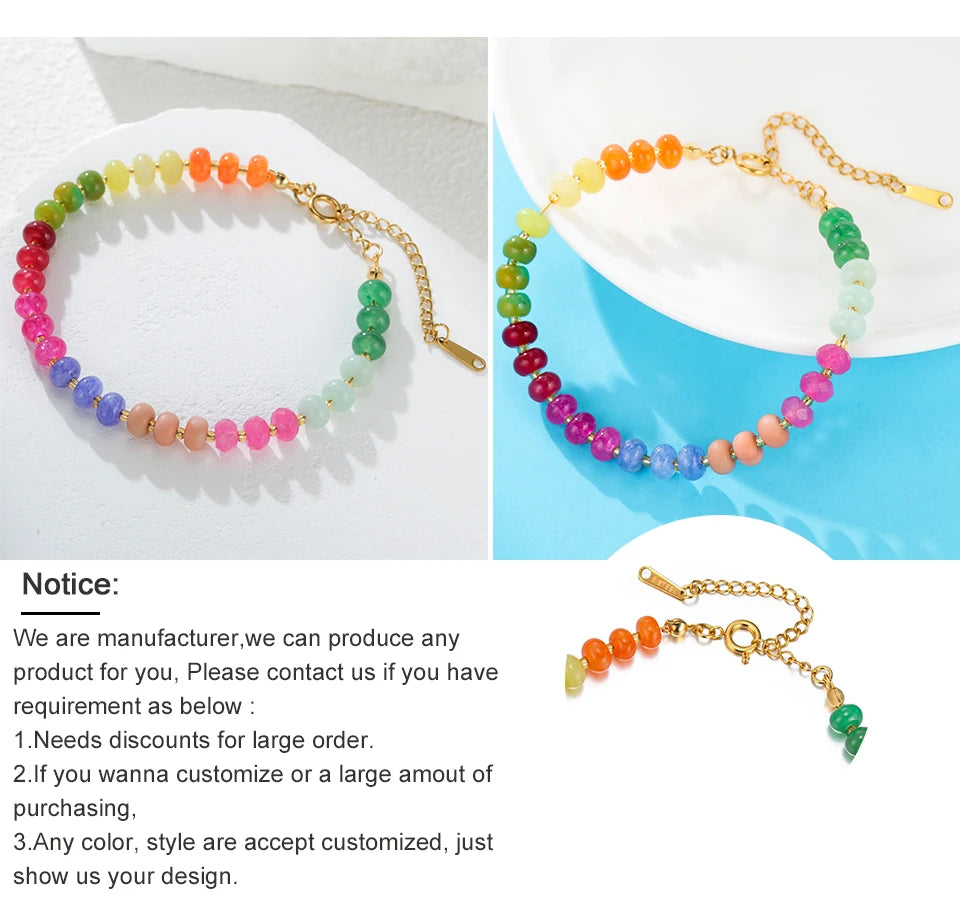 Delicate Colorful Natural Stone Bracelets For Women  Boho Beaded Bracelets Adjustable Chain Trendy Jewelry Gift Waterproof