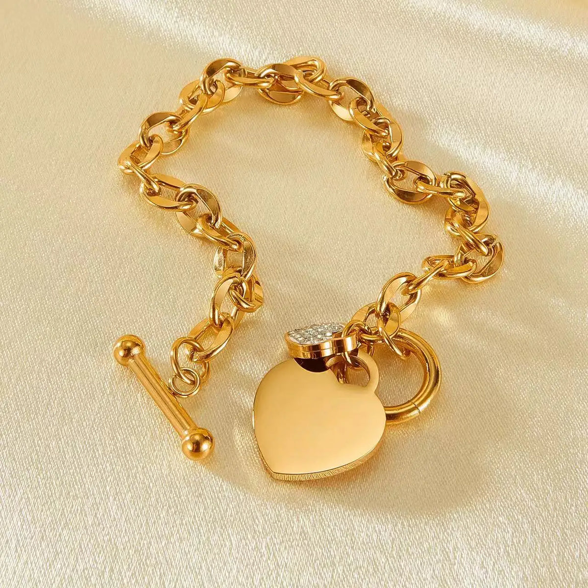 EILIECK 316L Stainless Steel Glossy Heart Charm Bracelet For Women Girl Trendy Wrist Chain 18K Gold Plated Jewelry Gift Bijoux