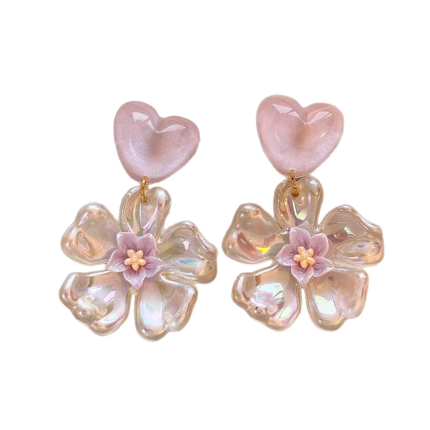 Sweet Mermaid Colorful Love Flower Pendant Earrings For Female Korean Fashion Beautiful Petal Earrings Vacation Party Accessory