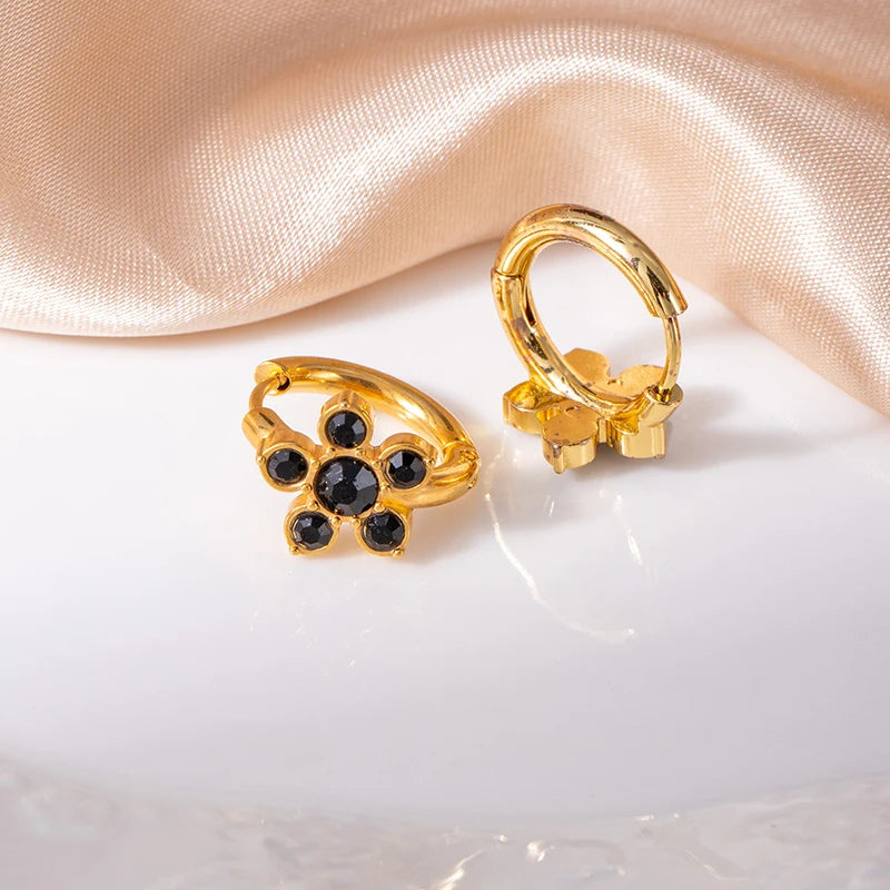 ANENJERY 316L Stainless Steel Colorful Zircon Flower Star Earrings For Women Men Personality French Party Jewelry Gift Wholesale