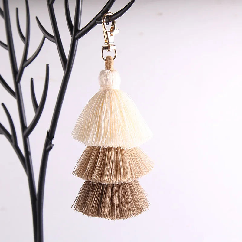 Boho Colorful Three-layer Tassels Pendant Keychains Ethnic Style Handmade Tassel Drop Jewelry Gifts Bag Accessory