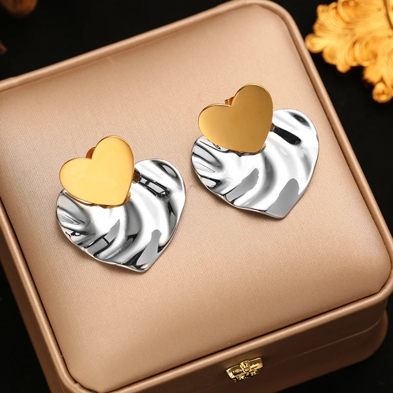 EILIECK 316L Stainless Steel Geometric Loops Dangle Earrings For Women New 18K Gold PVD Plated Ear Stud Water-resistant Jewelry