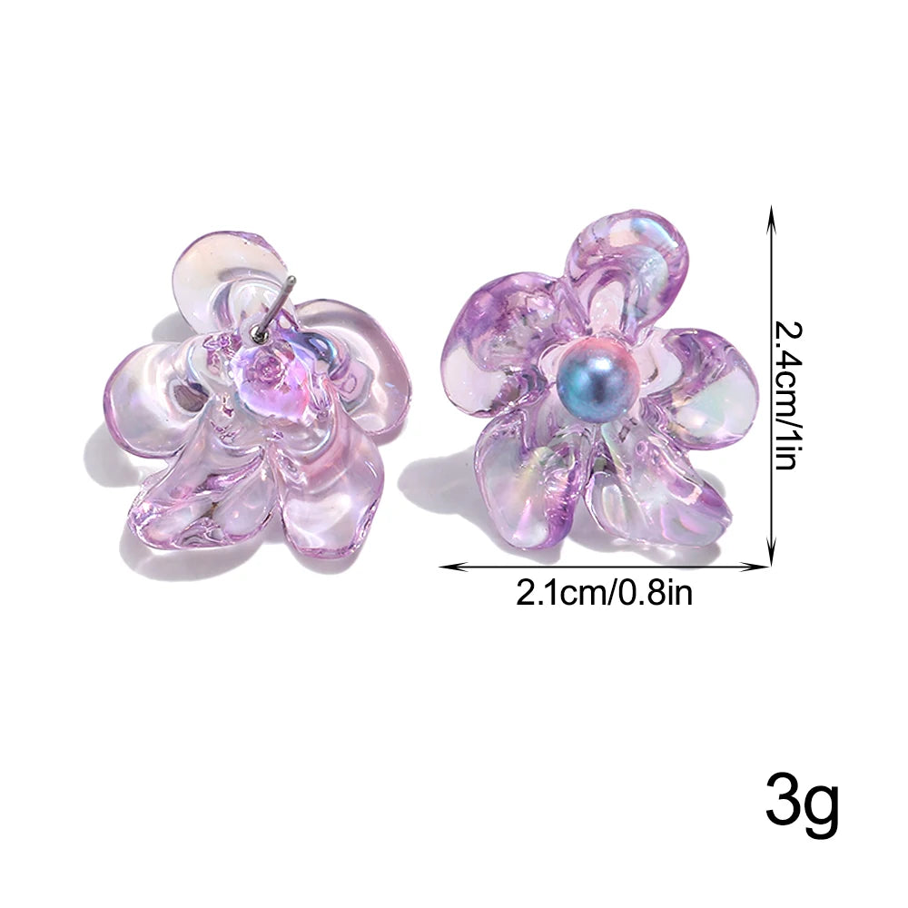 Cute Colorful Transparent Flower Stud Earrings Exquisite Resin Petal Earring for Women Party Jewelry Gifts