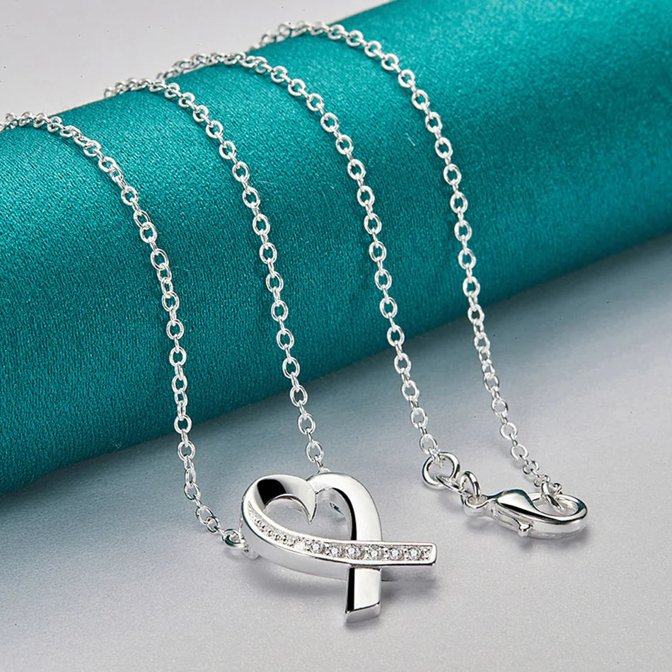 URMYLADY 925 Sterling Silver Heart AAAAA Zircon 18 Inch Pendant Necklace For Women Wedding Engagement Fashion Jewelry Gifts