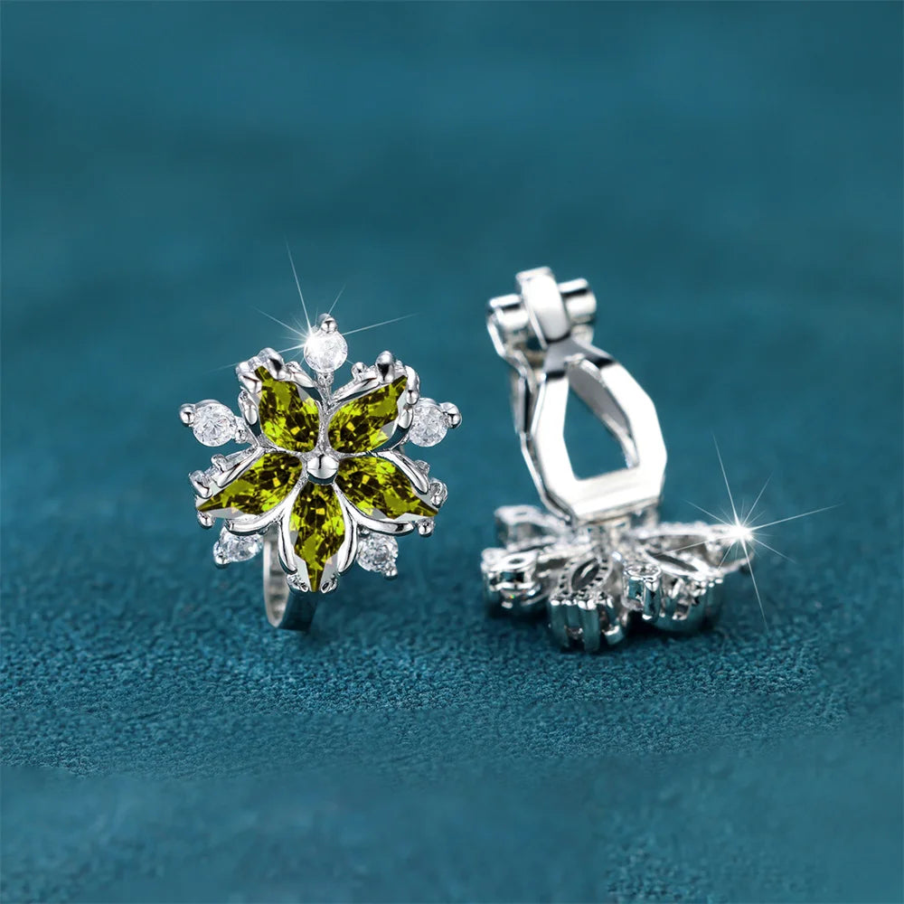 Luxury Female Small Red Zircon Stone Clip Earrings Charm Silver Color Wedding Jewelry For Women