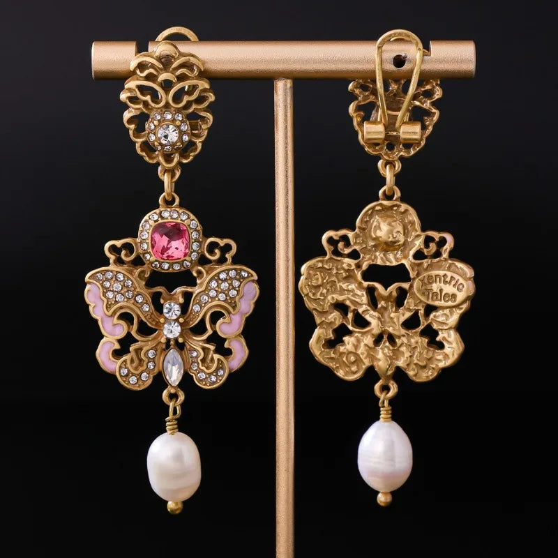 Enamel Butterfly Earrings for Women New Chinese Style Elegant Jewelry Vintage Fashion Exquisite Versatile Aretes De Mujer
